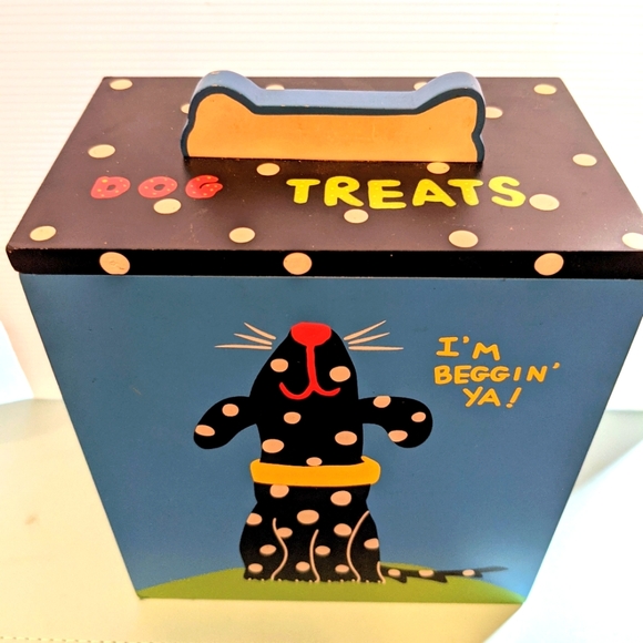 Hand Painted Wooden Dog Treat Container 8.5"H x 7"W - Picture 1 of 9
